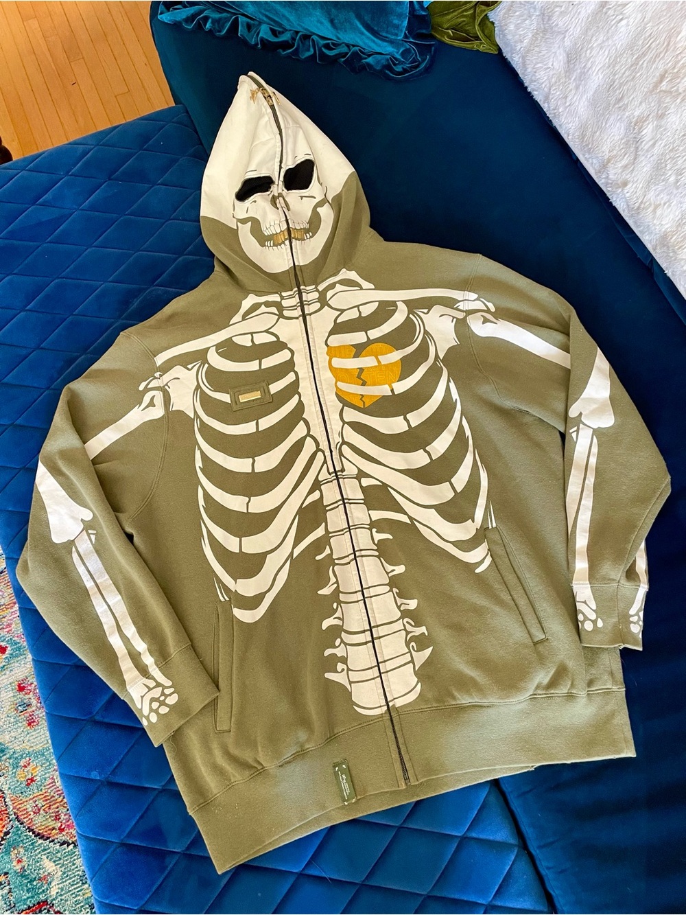 LRG Dead Serious Full Zip Skull Face Mask Hoodie Olive Green XL